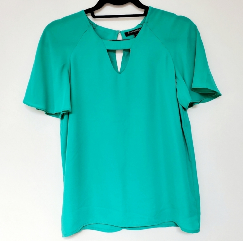 Banana Republic Flutter Sleeve Keyhole Blouse Top XS - Kelly Green